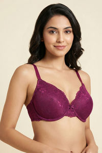 Zivame Dreamcatcher Padded Regular Wired 3/4th Coverage Lace Bra - Dark Purple — thumbnail 1